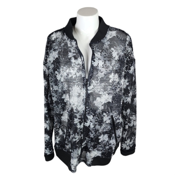 Ivy Park Floral Mesh Oversized Bomber Jacket Black  White Size Medium Beyonce - Picture 2 of 14